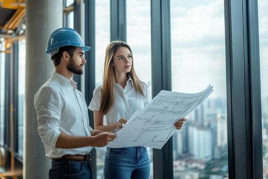 Engineers reviewing steel wire rope project blueprints driving precise engineering solutions